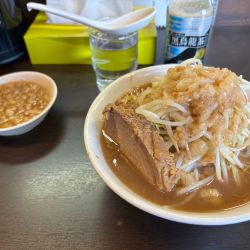ラーメン小　野菜マシ、油どでん、生姜マシ