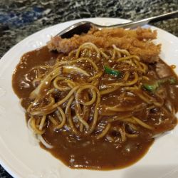 ビール+スパゲティーカレーセット・海老フライ(¥950）