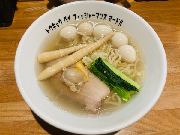 「潮ラーメン＋うずら＋貝玉(半玉)」@Tokyo Bay Fisherman’s Noodle 茅ヶ崎店の写真
