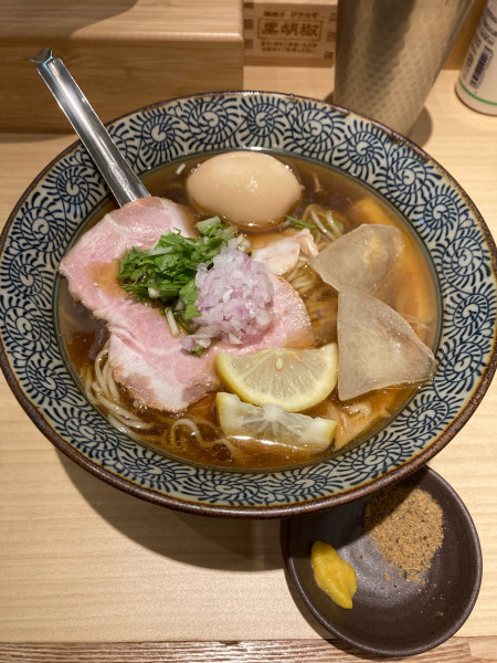 「冷製中華そば　¥1,000」@地鶏と蟹 中華そば 礎の写真