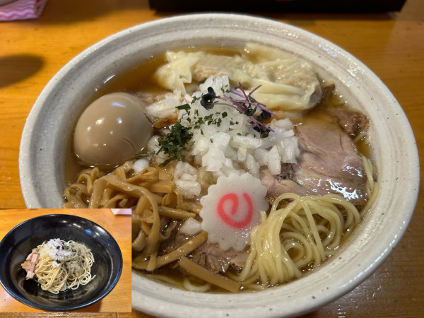 「ワンタン煮干しそば980円、煮干し和え玉300円」@自家製拉麺 暖田。の写真