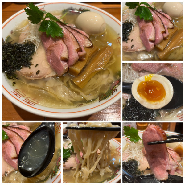 「【限定】真鯛と貝の冷たい塩そば 1200円ピロ麺鴨肉200円」@麺屋 真心の写真