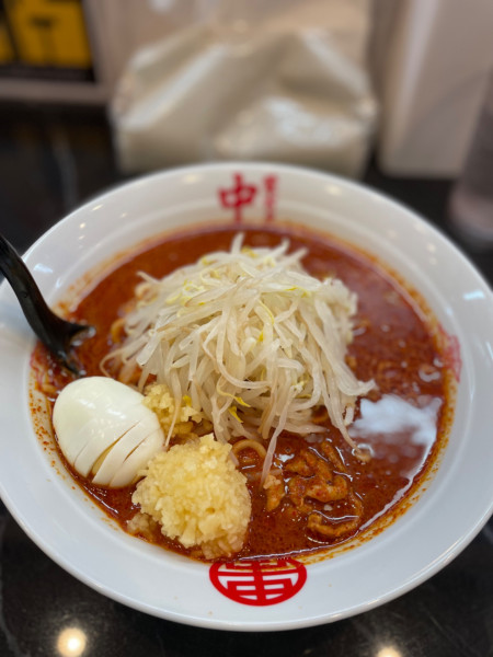 「北極　辛さ5倍　卵　クラッシュニンニク」@蒙古タンメン中本 甲府店の写真