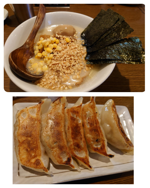 「一指禅らーめん＋餃子セット ＋揚げにんにく」@一指禅 上福岡店の写真