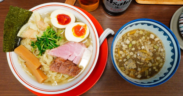 「つけそば 並盛り（250g）＋味玉＋瓶ビール」@中華そば 麦笑 本所吾妻橋店の写真