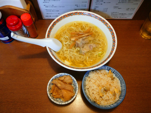 「塩中華そば＋Cセット（930円＋140円）＋鶏皮（150円）」@中華そば 嘉一の写真