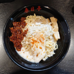 鳥豚油そば 中盛、海老辛ジャン