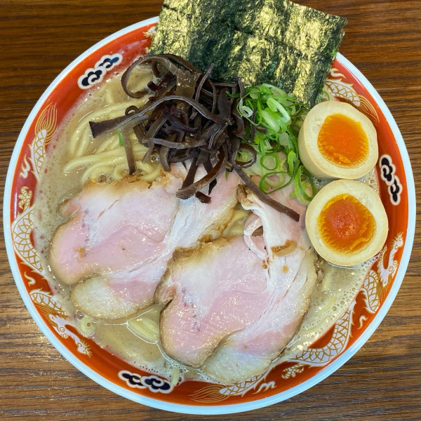「濃厚ラーメン（太麺・大盛）¥950 味玉 ¥150」@ラーメンかなやの写真
