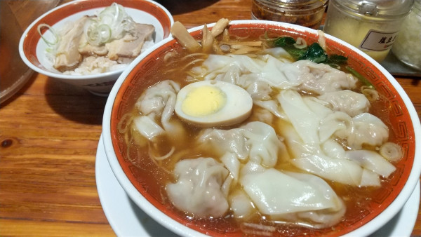 「広州雲吞麺（醤油）セット煮豚飯」@広州市場 西新宿店の写真