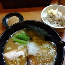 鶏白湯らーめん+魚粉節+無料ライス