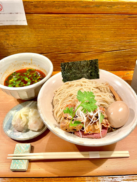 「【限定】よだれ鶏のつけ麺2玉【TP】ワンタン2個」@Homemade Ramen 麦苗の写真