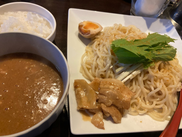 「味噌カレーつけ麺（夜限定）サービスライス」@七八の写真