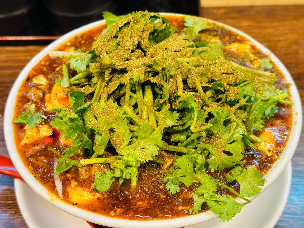 「マーボー麵 細麺 860円 パクチー 200円」@元祖打卤麺 香辣居 8号店の写真