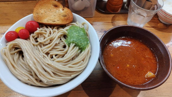 「令6·7·14海老トマトつけ麺大盛1250円+ライス150円」@らーめん いつ樹 本店の写真