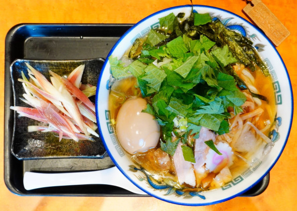 「大葉冷やかけ＋茗荷＋味玉＋ビール（缶）」@舎鈴 流山おおたかの森店の写真