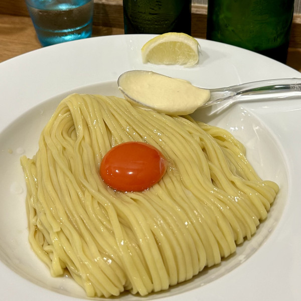 「ホタテバターたまご麺＋ビール」@無冠 阿佐ヶ谷の写真