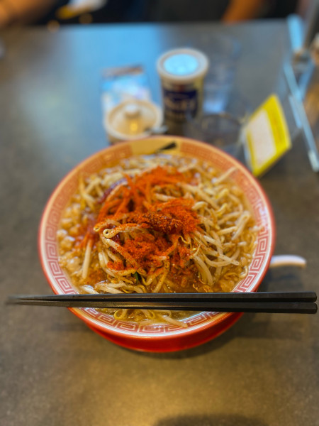 「スタミナラーメン大盛3辛」@ぶらっくラー麺 しょうや 神辺店の写真
