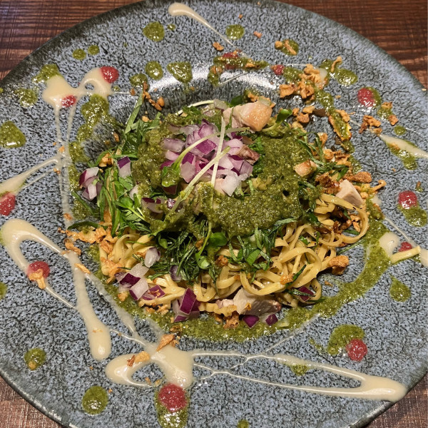 「紫蘇とバジルの〆そば360円」@与しおかの写真