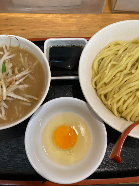 「味噌つけ麺、マー油、生卵」@味噌麺処 花道庵の写真
