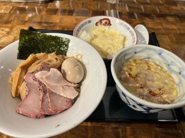 「特級海老つけ麺1580円、リゾットセット300円」@特級鶏蕎麦 龍介 PLAY atre TSUCHIURA店の写真