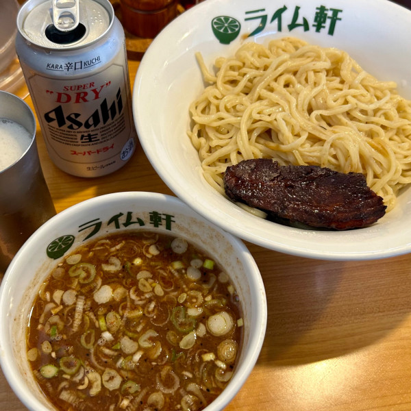 「つけ麺（中）＋スーパードライ」@らー麺 つけ麺 ライム軒の写真