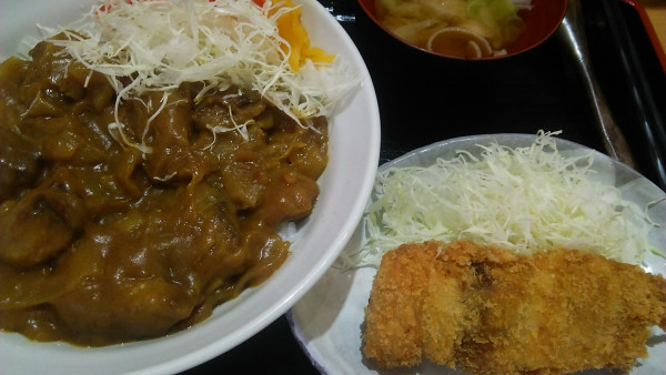 「まぐろすじ肉和風カレー丼（並）＋まぐろ串カツ1本」@マルキ食堂の写真