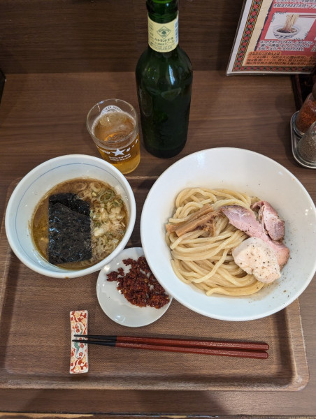 「大山鶏のつけめん(小)＋ハートランド小瓶＋辛味」@つけめん さなだの写真