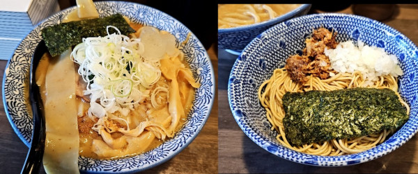 「冷たい豚骨魚介ラーメン大盛と和え玉(煮干し)」@狼煙 〜NOROSHI〜の写真