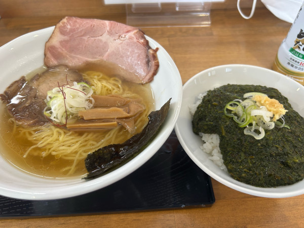 「清湯しお850円、ぎばさ丼450→ランチタイム250円」@ラーメンゆるりの写真