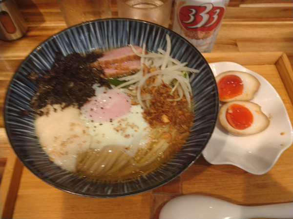 「冷やしニボコン2024¥1400+ビール¥450+味玉150」@ハちゃんラーメンの写真