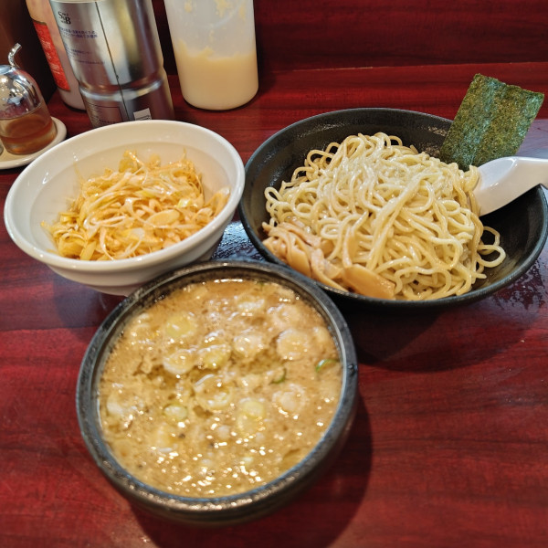 「みそつけめん+辛ねぎ」@こってりらーめん なりたけ 本八幡店の写真