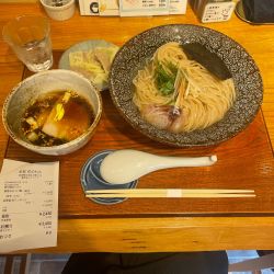 鯛昆布水つけ麺 大盛 TP鴨ワンタン