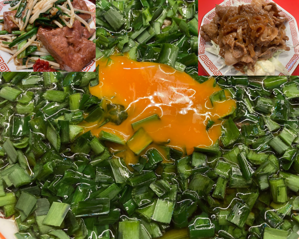 「ニラ中華そば+ニラレバ+生姜焼き+餃子」@レバニラ中華 満腹の写真