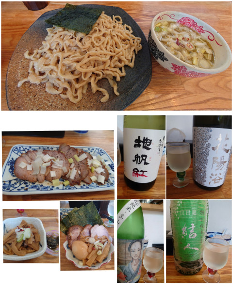 「特製つけそば+おつまみメンマ＆ おつまみチャーシュー+日本酒」@中華そば専門 とんちぼの写真