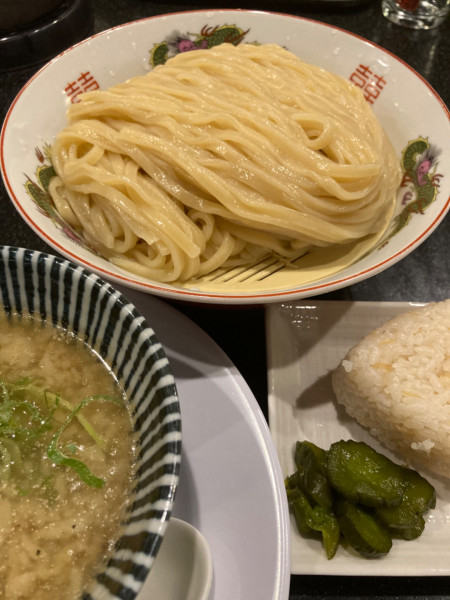 「美ら島アグ〜のセアブラつけ麺大¥900、だしおにぎり¥100」@麺匠 至誠の写真
