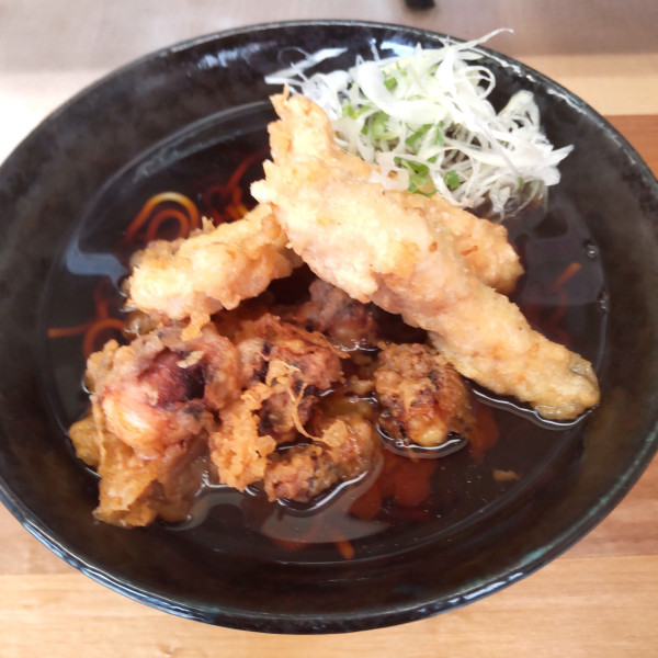 「げそ天とり天（￥800）」@六文そば 中延店の写真