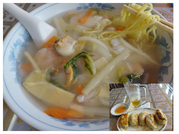 「海鮮タンメン(900)＋餃子(650)＋生ビール(550)」@餃子坊の写真