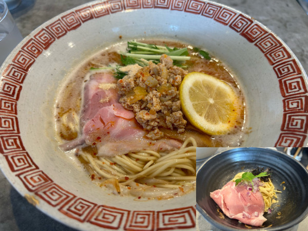 「海老辛みそらーめん990円、海老塩和え玉ハーフ250円」@八二軒の写真