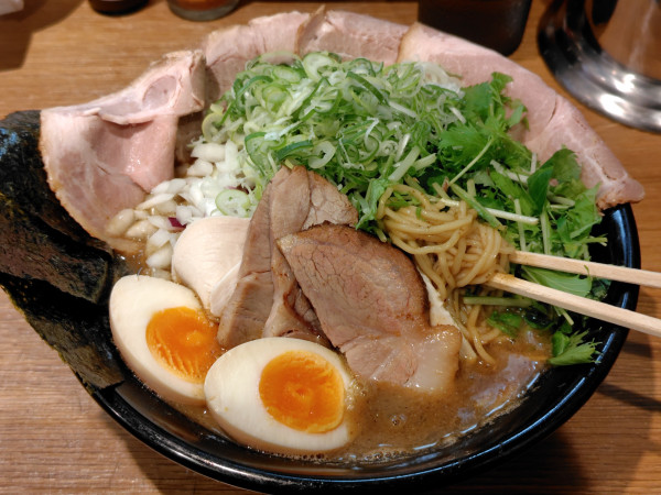 「特製濃厚煮干しらーめん·こだわり白米(普通)·長ネギ」@桔梗と空の写真