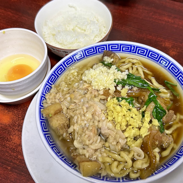 「スタ王SOBA（ニンニク・生姜・脂）＋生玉子半ライスセット」@スタミナ王りゅう鬼の写真