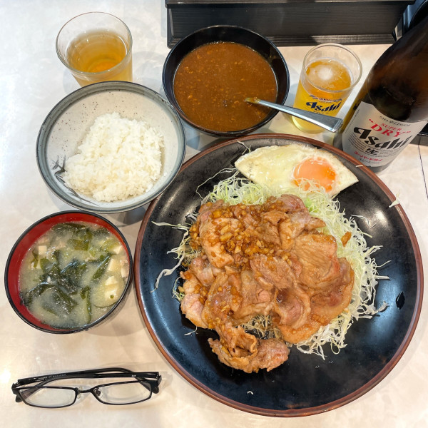 「単品 カレールー のみ　リブロースしょうが焼定食」@まるやま食堂の写真