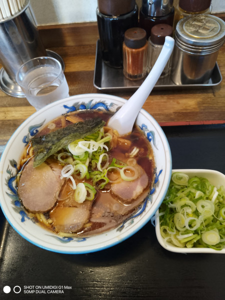 「手打ちラーメン+ネギ増し」@豚平 本店の写真