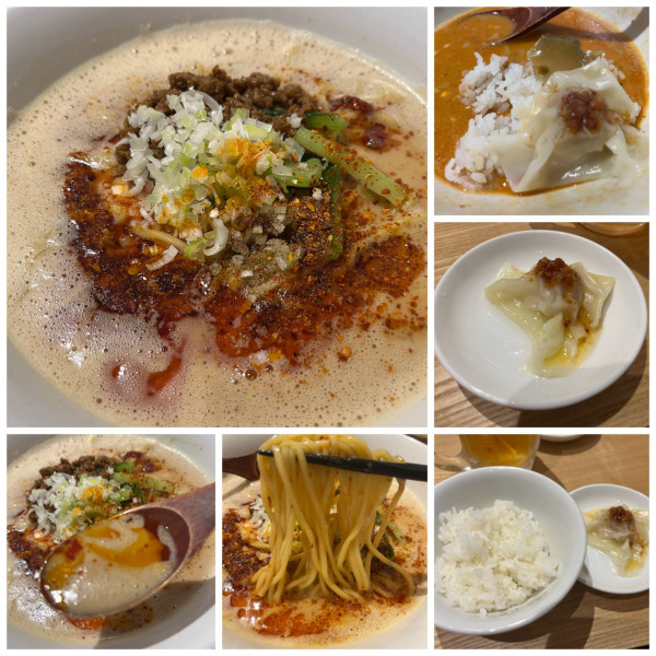 「担々麺 3辛1100円+帆立雲呑+ライス+その他」@さくら食堂の写真