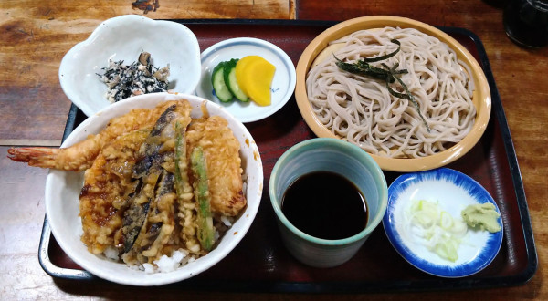 「ちびそば(冷)と天丼」@そば處 たからやの写真