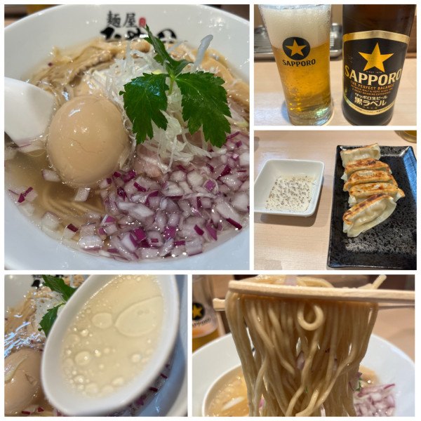 「味玉塩らぁ麺600円餃子350円ビール500円」@麺屋みや田の写真