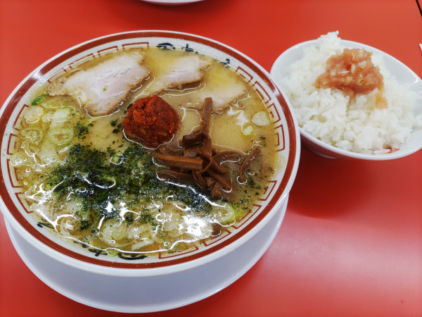 「山形辛味噌らーめん 980円 韓国風明太子ごはん 300円」@中華そば専門 田中そば店 荒川沖店の写真