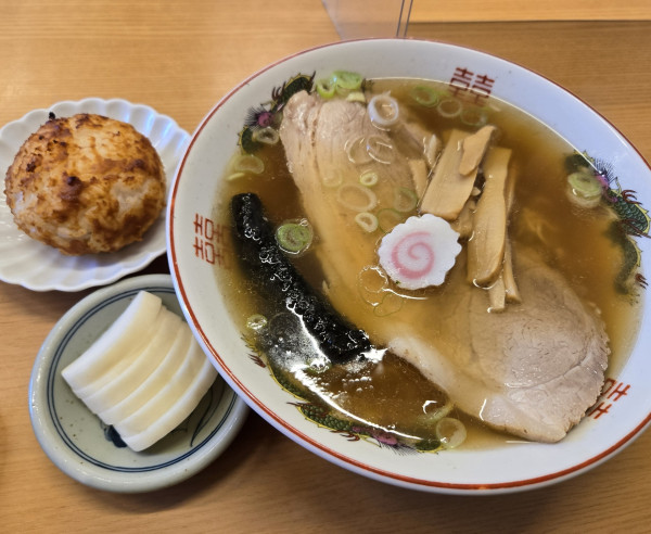 「中華そば600円　味噌おにぎり100円」@佐々木食堂の写真