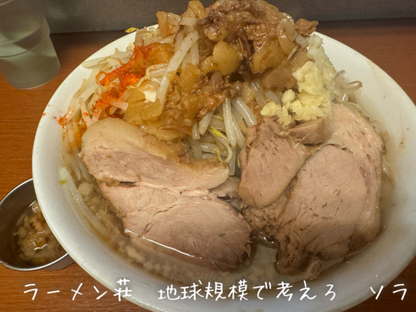 「ラーメン・ヤサイマシニンニク半分(1000円)」@ラーメン荘 地球規模で考えろ ソラの写真