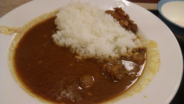 「チキンカレー 並盛 480円＋半熟玉子 90円」@松屋 春日店の写真