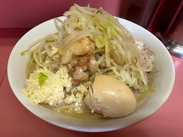「ラーメン 味つけタマゴ(ヤサイ少なめ・ニンニク・アブラ)」@ラーメン二郎 ひばりヶ丘駅前店の写真
